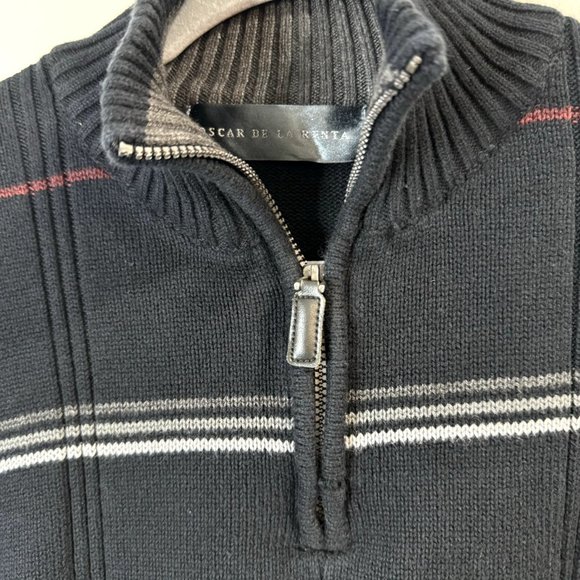 Oscar de la Renta Black Striped Pullover Sweater Mens Size Large L Knit 1/4 Zip - Picture 4 of 9